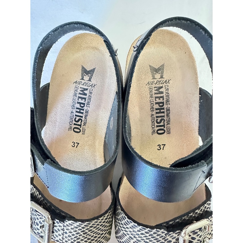 Mephisto Lissandra Black Condor Leather Wedge Sandals EU Size 37 US 7 - Picture 5 of 14